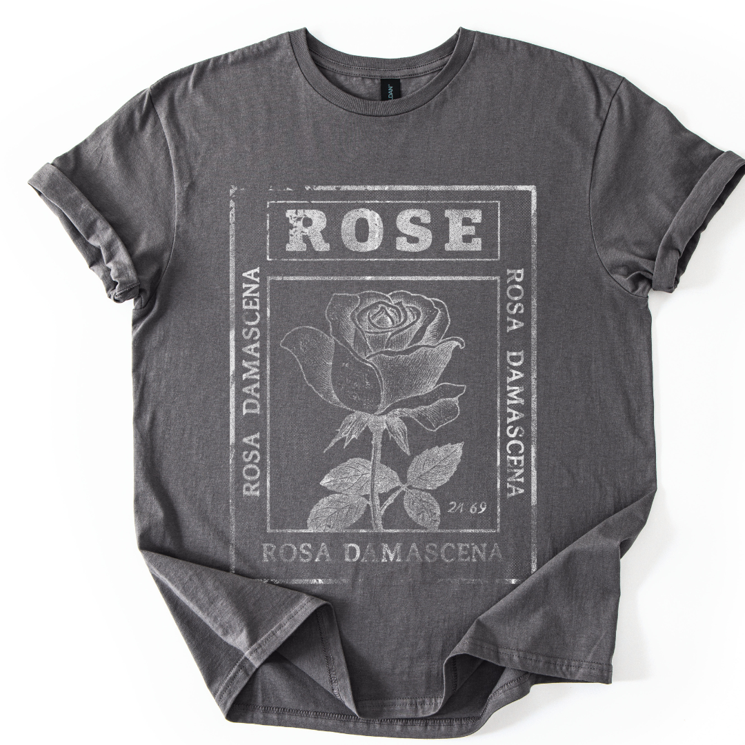 Rosa Damascena, Vintage Faded Print - Gildan Lightweight T Shirt