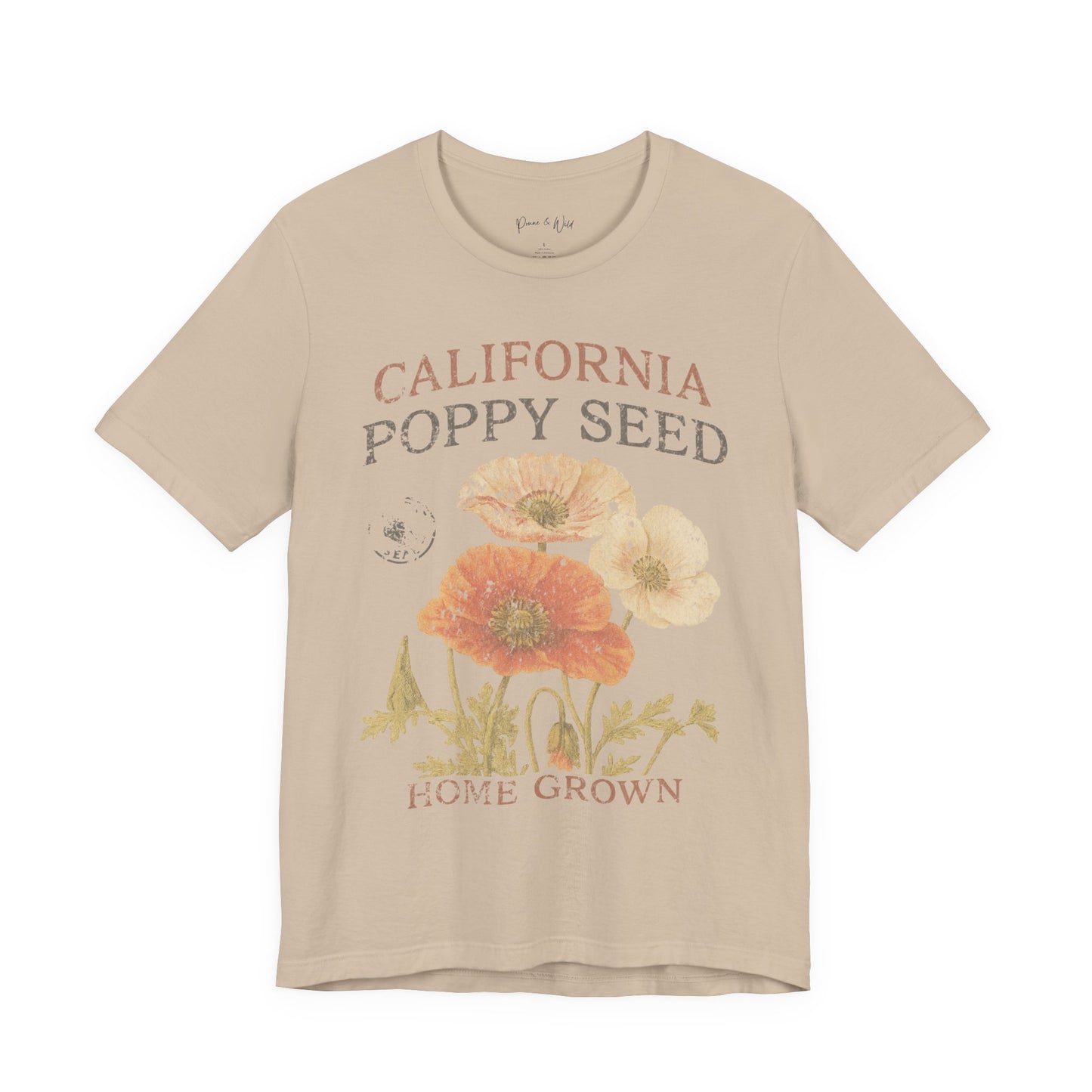 Poppy Seed, Faded Vintage Print - Bella Canvas Super Soft Fitted T Shirt