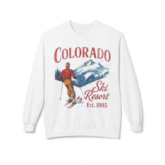 Colorado Ski Resort, Vintage Patina Print- Crewneck Fleece Sweatshirt