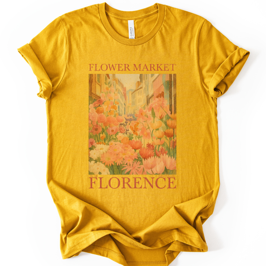 Flower Market, Vintage Distressed Poster- Bella Canvas Super Soft Fitted T Shirt